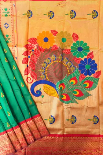 emerald peacock design zari weaving banarasi saree