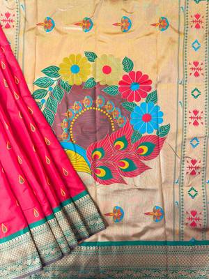 hot pink peacock design zari weaving banarasi saree 3