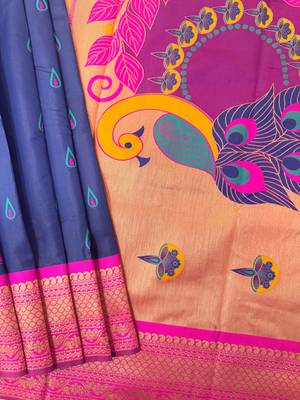 navy blue peacock design zari weaving banarasi saree 1