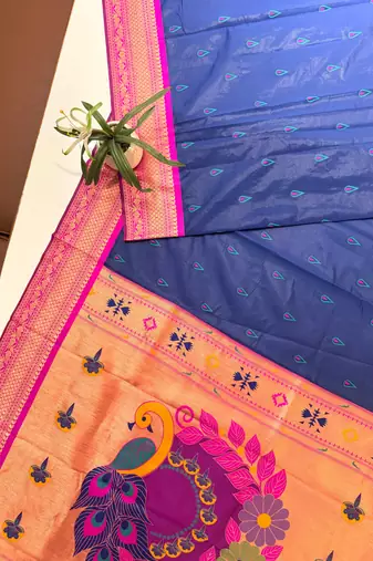 navy blue peacock design zari weaving banarasi saree