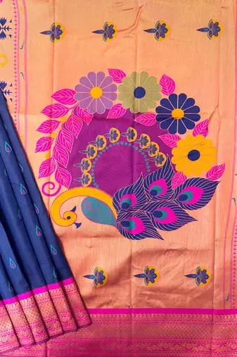 navy blue peacock design zari weaving banarasi saree