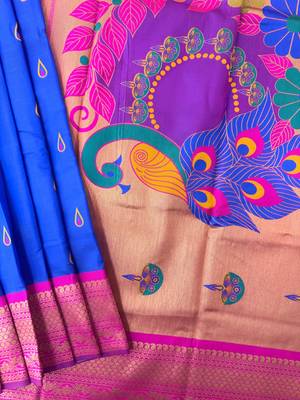 royal blue peacock design zari weaving banarasi saree 1