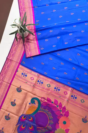 royal blue peacock design zari weaving banarasi saree