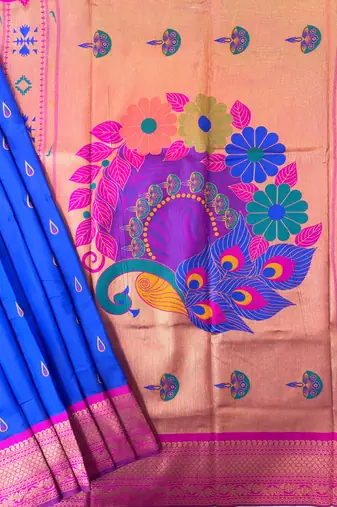 royal blue peacock design zari weaving banarasi saree