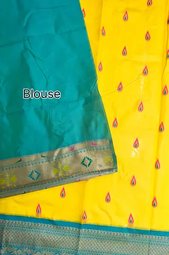 yellow peacock design zari weaving banarasi paithani saree