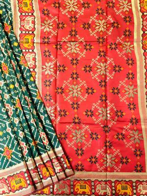 dark green zari and meena weaving patola silk saree 3