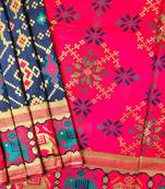 Navy blue color zari and meena weaving patola silk saree