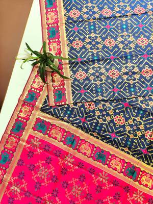 navy blue zari and meena weaving patola silk saree 2