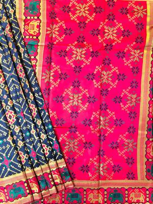 navy blue zari and meena weaving patola silk saree 3