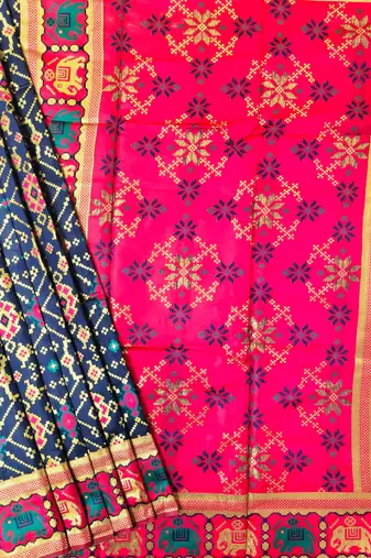 navy blue zari and meena weaving patola silk saree