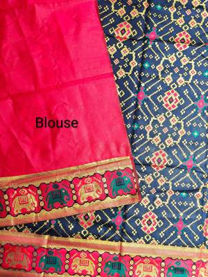 navy blue zari and meena weaving patola silk saree 4