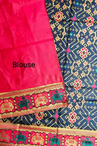 navy blue zari and meena weaving patola silk saree