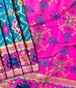 Teal color zari and meena weaving patola silk saree