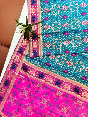 teal zari and meena weaving patola silk saree 2