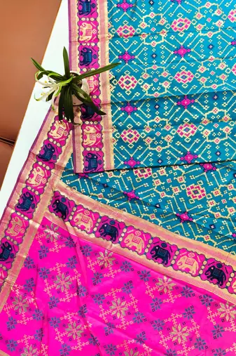 teal zari and meena weaving patola silk saree