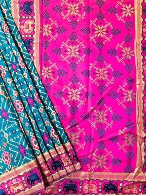 teal zari and meena weaving patola silk saree 3