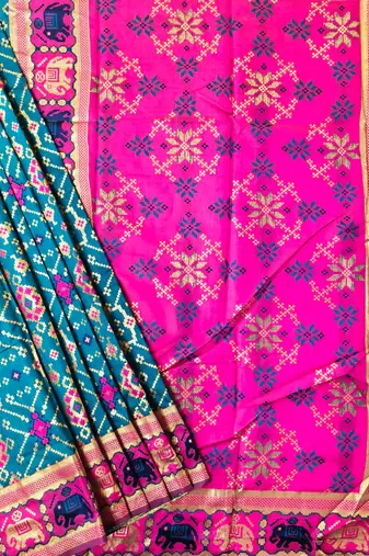 teal zari and meena weaving patola silk saree
