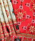White color zari and meena weaving patola silk saree
