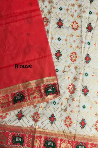 white zari and meena weaving patola silk saree