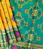 Yellow color zari and meena weaving patola silk saree