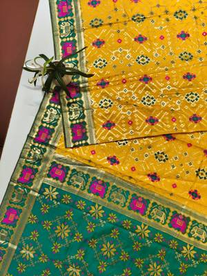 yellow zari and meena weaving patola silk saree 2