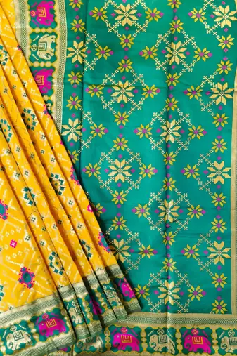 yellow zari and meena weaving patola silk saree