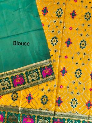 yellow zari and meena weaving patola silk saree 4