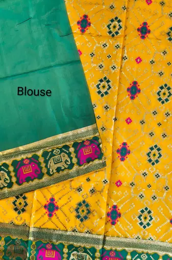 yellow zari and meena weaving patola silk saree
