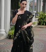 Black color double shaded zari weaves jute linen silk saree