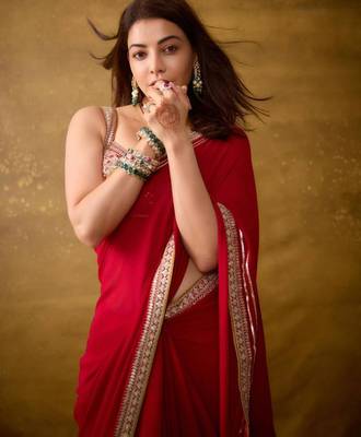 Red silk blend embroidered saree 2
