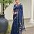 Navy blue color double shaded zari weaves jute linen silk saree