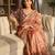Peach satin embroidered saree
