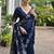 Navy blue color double shaded zari weaves jute linen silk saree