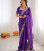 Purple georgette printed saree