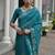 Teal color double shaded zari weaves jute linen silk saree