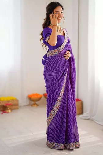 Purple georgette printed saree