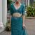 Teal color double shaded zari weaves jute linen silk saree
