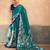 Teal satin printed saree
