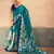 Teal satin printed saree
