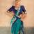 Teal satin printed saree