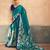 Teal satin printed saree