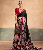 Black satin printed saree