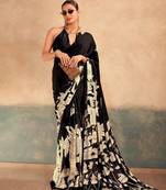 Black satin printed saree