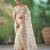 Cream silk blend embroidered saree