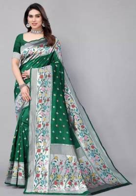 Green silk blend zari woven saree 1