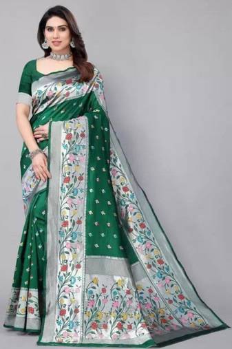Green silk blend zari woven saree