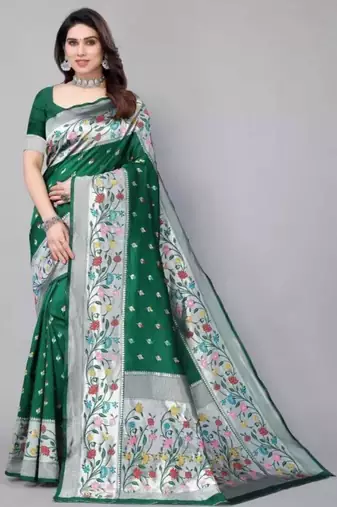 Green silk blend zari woven saree