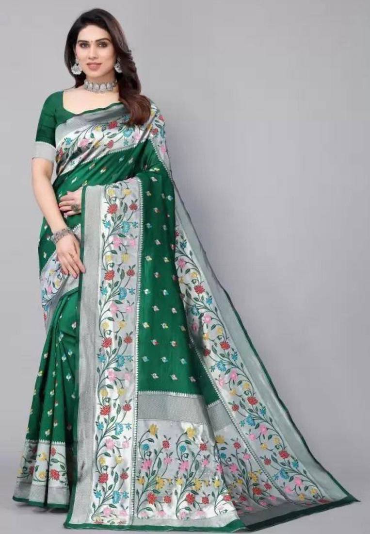 Green silk blend zari woven saree