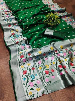 Green silk blend zari woven saree 2