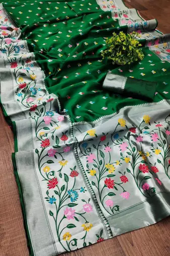 Green silk blend zari woven saree